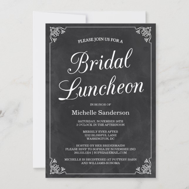 Vintage Chalkboard Bridal Shower Luncheon Invitation (Front)