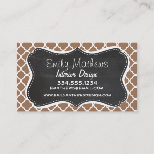 Vintage Chalkboard Chamoisee Quatrefoil Business Card Template
