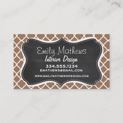 Customizable Vintage Chalkboard Chamoisee Quatrefoil Business Card Template