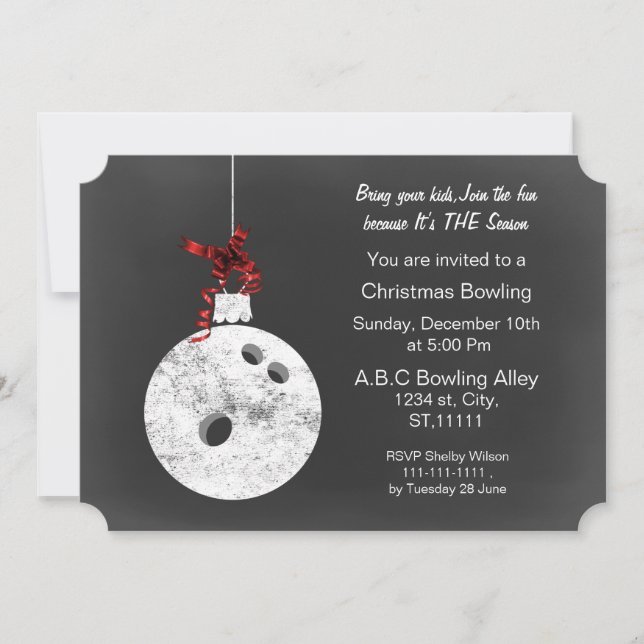 Vintage Chalkboard Christmas Bowling Invitations (Front)