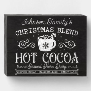 Vintage Chalkboard Christmas Hot Cocoa Wooden Box Sign