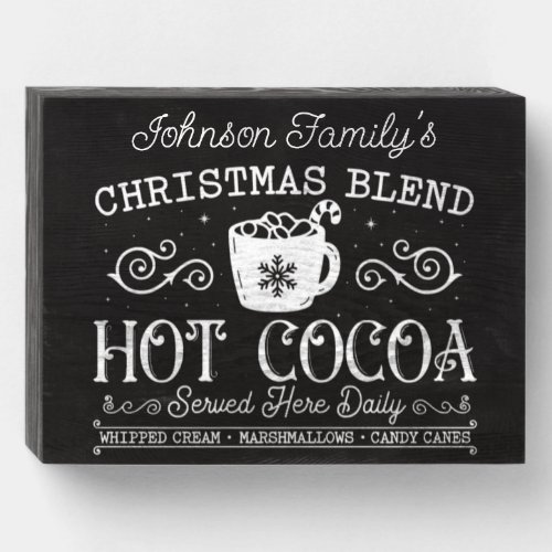 Vintage Chalkboard Christmas Hot Cocoa  Wooden Box Sign