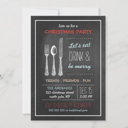 Vintage Chalkboard Christmas Party Red Blue White Invitation