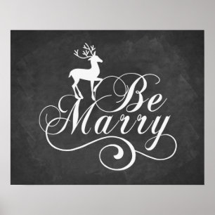 Vintage chalkboard Christmas quote art Be Merry Poster