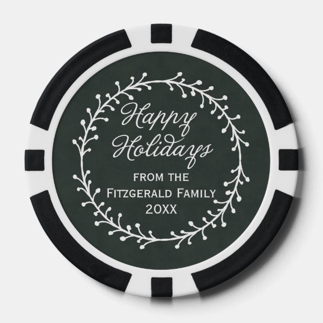 Vintage Chalkboard Christmas Wreath Happy Holidays Poker Chips (Front)