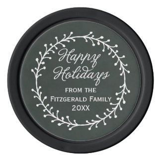 Vintage Chalkboard Christmas Wreath Happy Holidays Poker Chips