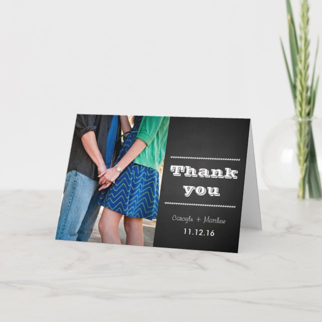 Vintage Chalkboard Couples Photo Wedding Thank You (Front)