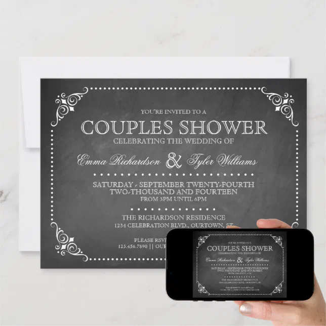 Vintage Chalkboard Couples Shower Invitation Zazzle 5253