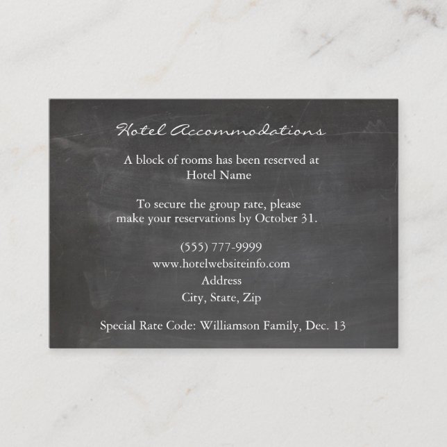 Vintage Chalkboard Dove Hotel Enclosure Cards (Front)