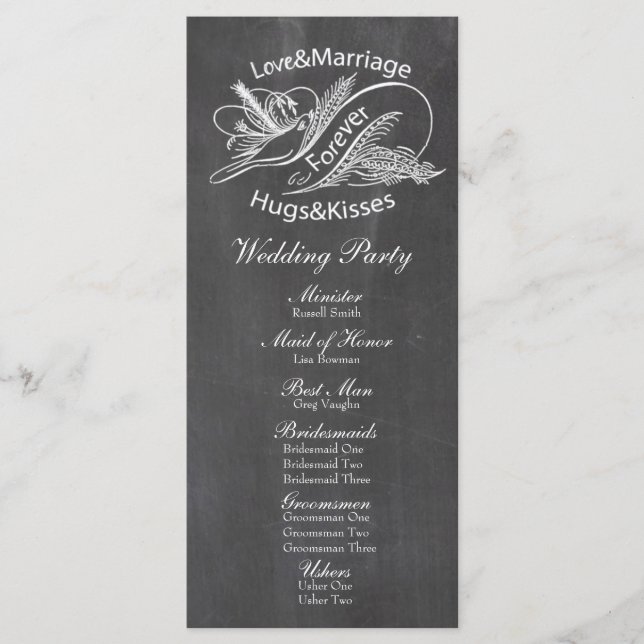Vintage Chalkboard Dove Wedding Program (Front)