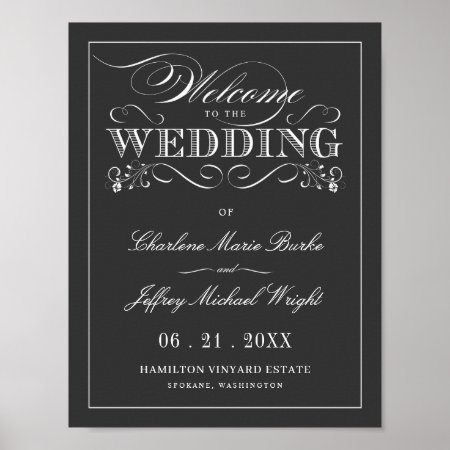 Vintage Chalkboard Elegant Wedding Welcome Sign