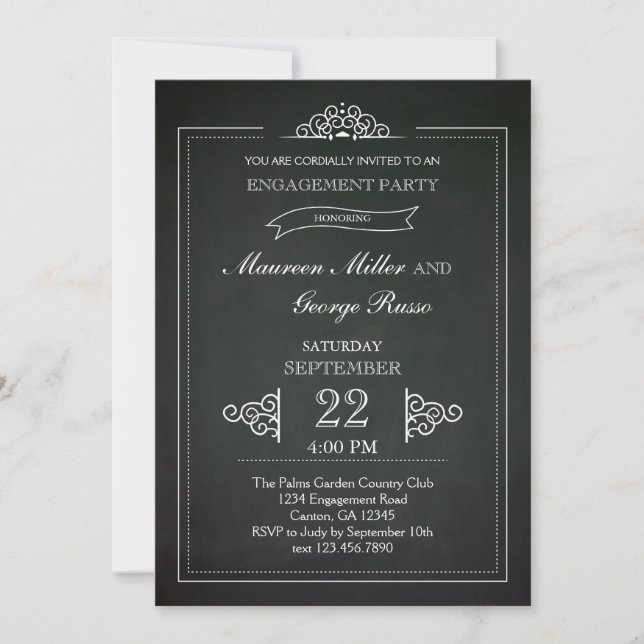 Vintage Chalkboard Engagement Party Invitation (Front)