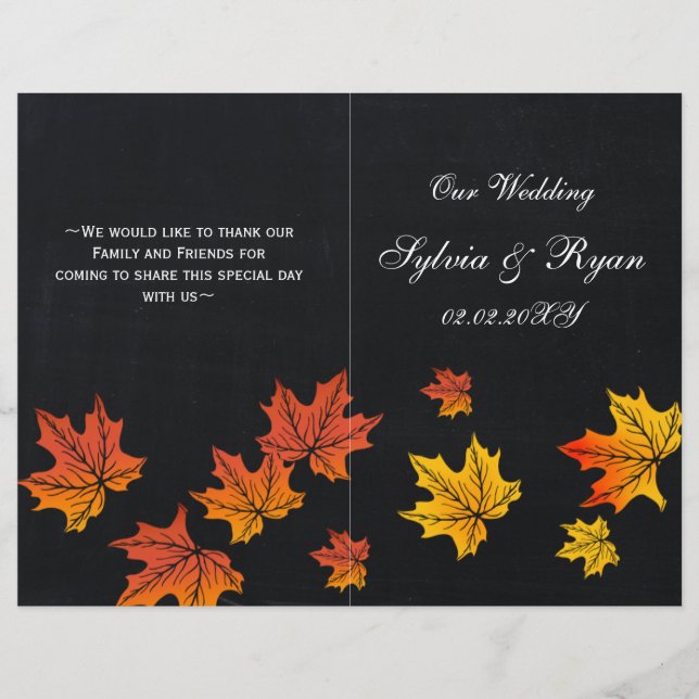 Vintage Chalkboard fall wedding programs folded (Front)