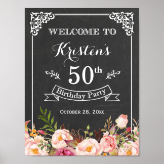 Vintage Chalkboard Floral Birthday Party Sign