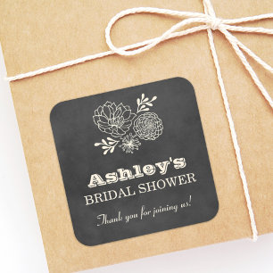 Vintage Chalkboard Floral Bridal Shower Square Sticker