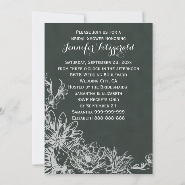 Vintage Chalkboard Floral Display Bridal Shower Invitation (Front)