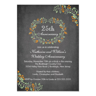 Vintage Chalkboard Floral Frame Anniversary Party Invitation