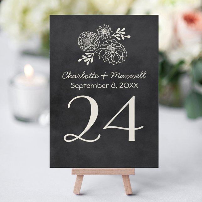 Vintage Chalkboard Floral Monogram Wedding Table Number (Creator Uploaded)