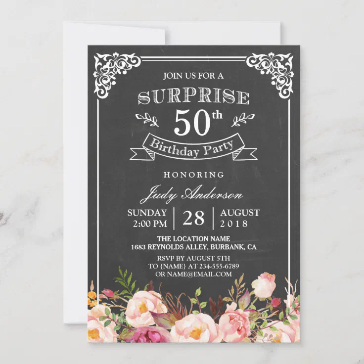 surprise birthday invitations chalk