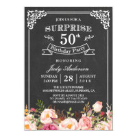 Vintage Chalkboard Floral Surprise Birthday Party Invitation