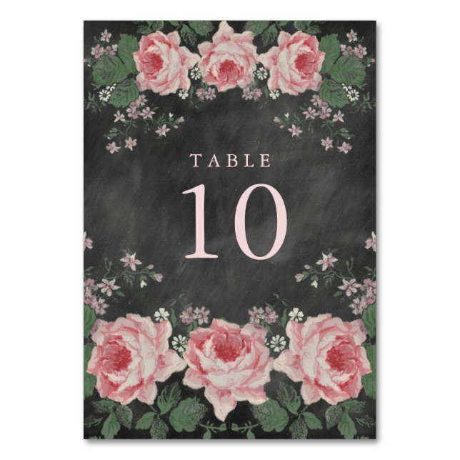 Vintage Chalkboard Floral Table Number Cards (Front)