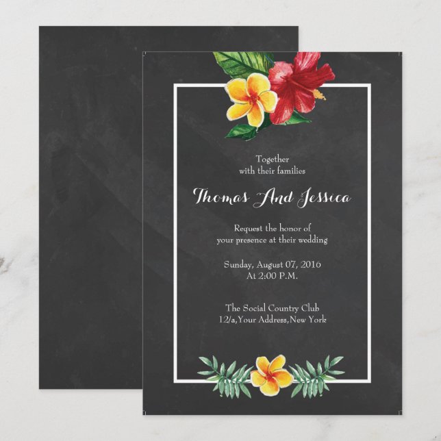 Vintage Chalkboard Floral Wedding Invitation (Front/Back)
