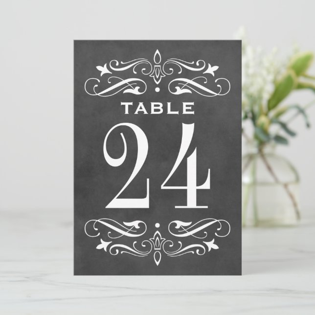Vintage Chalkboard Flourish Table Number Card (Standing Front)