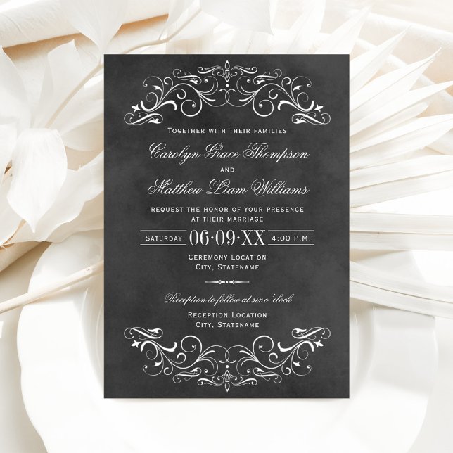 Vintage Chalkboard Flourish Wedding Invitation (Creator Uploaded)