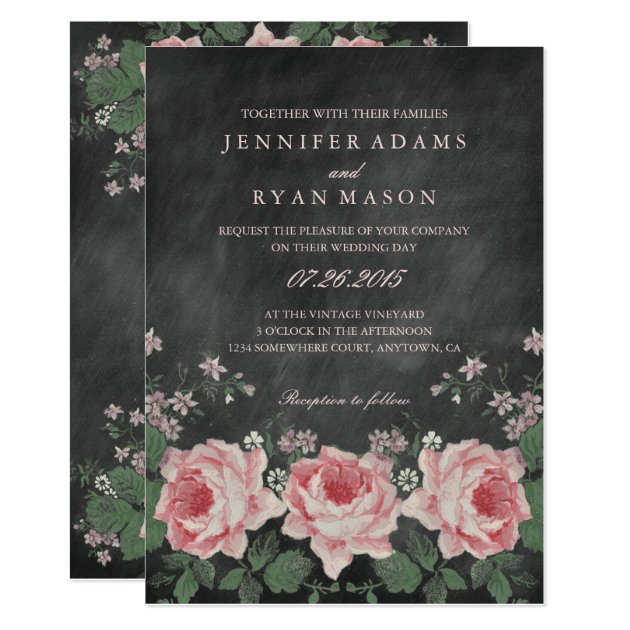 VINTAGE CHALKBOARD FLOWER WEDDING INVITATION