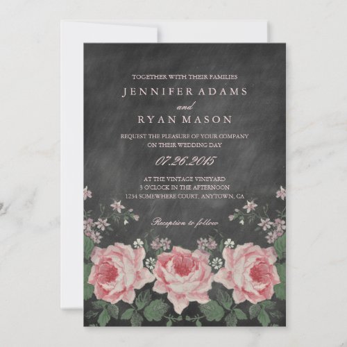 VINTAGE CHALKBOARD FLOWER WEDDING INVITATION