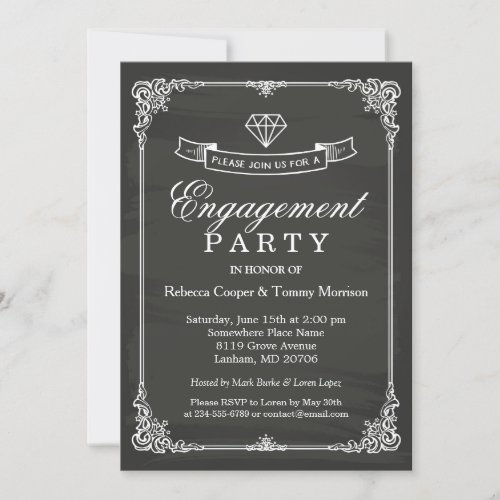 Vintage Chalkboard Frame Diamond Engagement Party Card