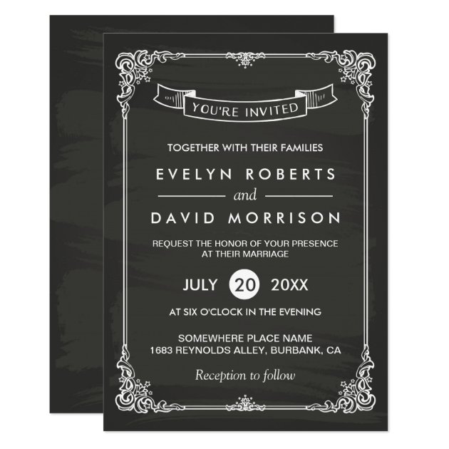 Vintage Chalkboard Frame Elegant Formal Wedding Invitation