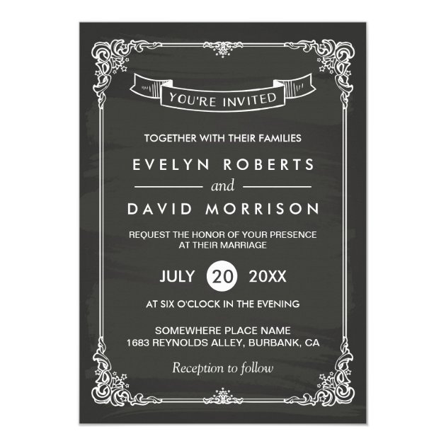Vintage Chalkboard Frame Elegant Formal Wedding Invitation