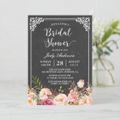 Vintage Chalkboard Frame Floral Bridal Shower Invitation (Standing Front)