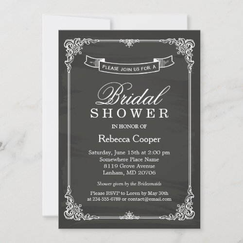 Vintage Chalkboard Frame Wedding Bridal Shower Card