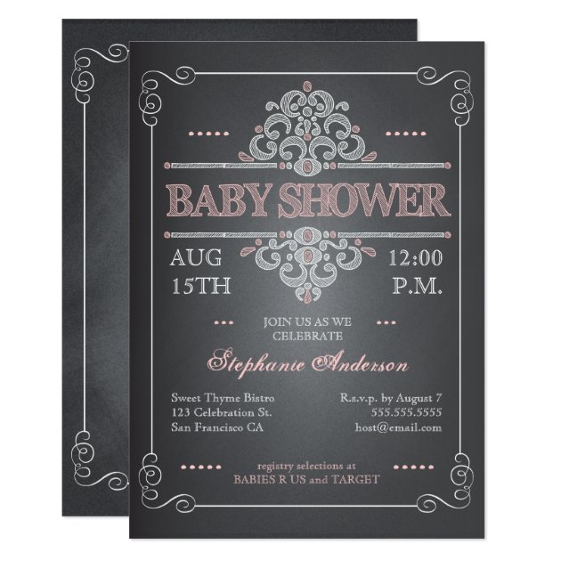 Vintage Chalkboard Girl Baby Shower Invitation