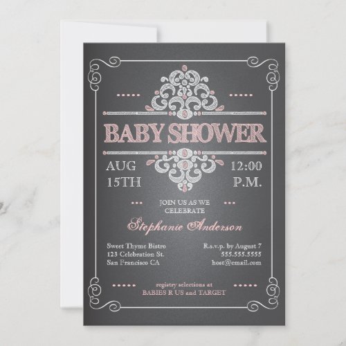 Vintage Chalkboard Girl Baby Shower Invitation