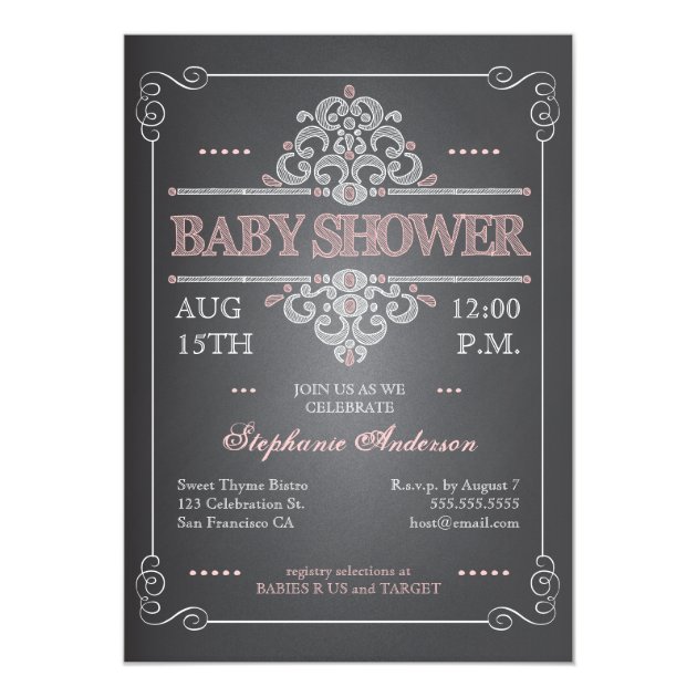 Vintage Chalkboard Girl Baby Shower Invitation