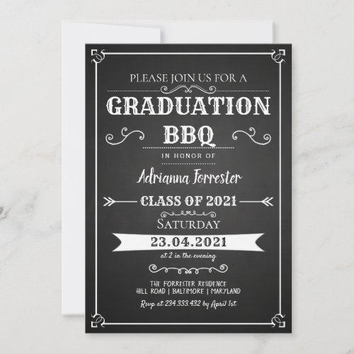 Vintage Chalkboard Graduation BBQ Invitation