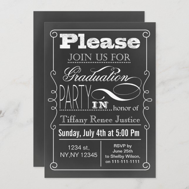 Vintage Chalkboard Graduation party Invitation (Front/Back)