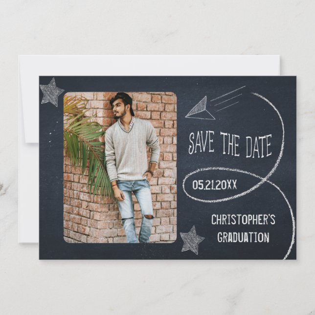 Vintage Chalkboard Graduation Photo Save The Date (Front)