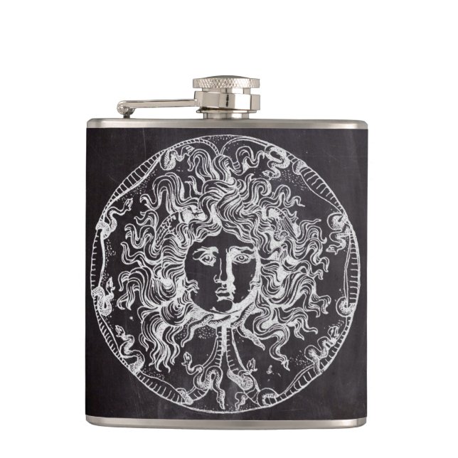 vintage chalkboard Greek mythology Gorgon medusa Flask (Front)