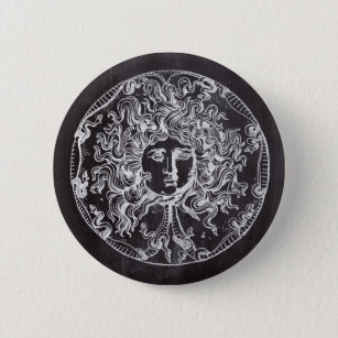 vintage chalkboard Greek mythology Gorgon medusa Pinback Button