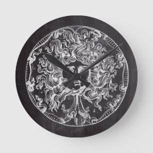 vintage chalkboard Greek mythology Gorgon medusa Round Clock
