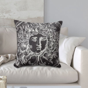 vintage chalkboard Greek mythology Gorgon medusa Throw Pillow
