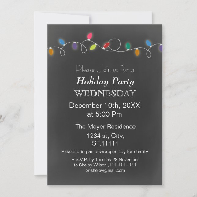 Vintage Chalkboard Holiday lights party Invitation (Front)