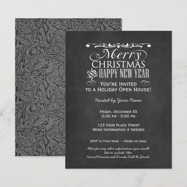 Vintage Chalkboard Holiday Open House Invitation (Front/Back)