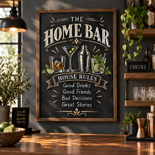 Vintage Chalkboard Home Bar House Rules Poster