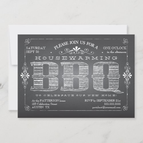 Vintage Chalkboard Housewarming BBQ Invitation