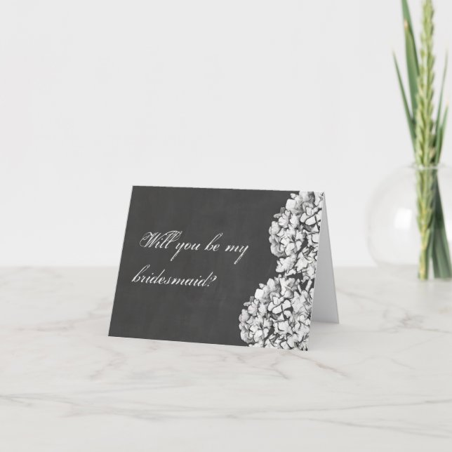Vintage Chalkboard Hydrangeas Be My Bridesmaid Invitation (Front)